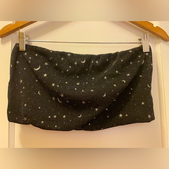 NWOT Celestial Sparkle Bandeau Tube Top / Size 1X / Black Silver Star Moon โจ๐ค๐ - Picture 4 of 5
